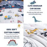 DJY Cotton Twin Bedding Set, Dinosaur Cars Reversible Twin Comforter Set for Kids Boys Girls, 4 Pieces Bed in a Bag Includes Quilted Comforter, Flat Sheet, Fitted Sheet and Pillowcase DJY