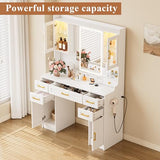 NUNU LAB Makeup Vanity Desk with Mirror and Lights, White Dressing Table with Charging Station, Makeup Vanity with RGB Cabinets and 7 Drawers RGB Cabinets, 3 LED Light Modes (043 White) NUNU LAB