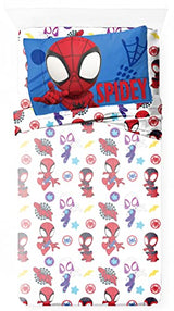 Jay Franco Kids Sheet Set with Fitted, Flat Sheets & Pillow Cover - Ultra-Soft Bedding with Pillowcase for Room Decor, White - Spidey & Friends, 4 Piece Full Jay Franco