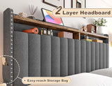 EnHomee King Size Bed Frame, Upholstered King Bed Frame with 4 Storage Drawers & 2-Tier Headboard Shelves, 1200LBS Heavy Duty, No Box Spring Needed, Easy Assembly, Grey EnHomee