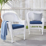 Jeco Wicker Chair with Blue Cushion, Set of 2, White/W00206- Jeco