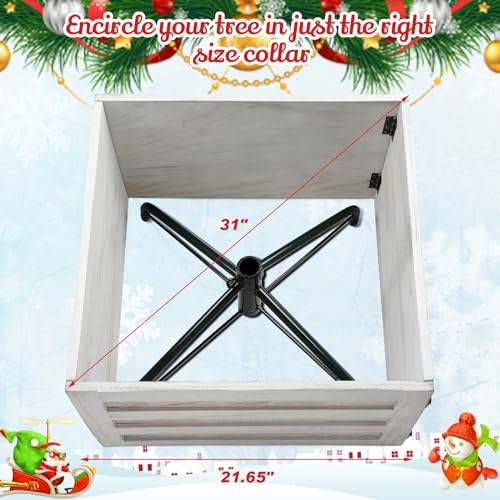 Wood Christmas Tree Collar Box Washed Tree Stand Cover Rustic Christmas Tree Box Skirt Farmhouse Christmas Tree Skirts Replacement Blocks for Christmas Tree Decorations, 22 x 12 Inch (White)