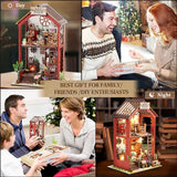 DIY Book Nook Kits Booknook-Creativity 3D Wooden Puzzle Bookend Bookshelf Decor -Booknook Kit for Adults Miniature House Dollhouse Kit with LED Light Crafts for Adult