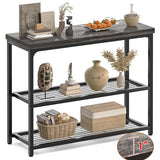 Besiost 32" Small Console Table with 3-Tier Storage, Industrial Narrow Entryway Table, Sofa Table Behind Couch for Hallway, Foyer & Living Room, Sturdy Metal Frame, Oak Grey Besiost