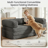 Tri-Folding Mattress Queen Futon Sofa Bed, Convertible Tri Fold Mattress Foldable with Removable Armrests & Washable Cover, 5 Inch Floor Mattress with High-Density Foam, Small Couch Bed, Queen, Grey Erament