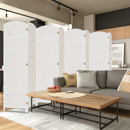 DURASPACE 8 Panel Room Divider, 6ft Tall Folding Privacy Screen, 19.5" Wide Panels, 360°Rotation, Hand-Woven Freestanding Wood Partition for Room Separation DURASPACE