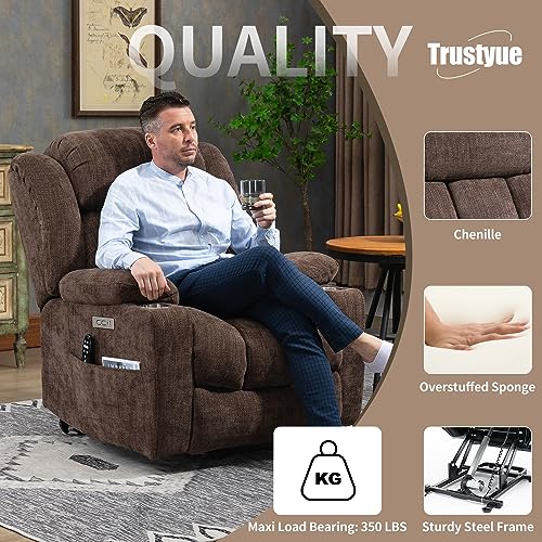 2024 Power Lift Recliner Chair with Full-Body Massage and Heat for Elderly, Hand Remote Control, Upgraded Powerful Motor, Extended Footrest, USB Ports, Stainless Steel Cup Holders, Chenille Brown Trustyue