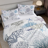 OUIXOTIC 3pcs King Size Coastal Quilt Set - Beach Bedding for Summer! Lightweight, Reversible Nautical Bedspread Comforter with Pillow Shams, Soft Microfiber - Ocean Vibes Inside! OUIXOTIC