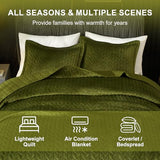 Ivellow Velvet Quilt Queen Size Green Lightweight Velvet Comforter Set Oversized Bedspread Coverlet Full for All Season 3Pcs Luxury Quilted Bedding Ivellow