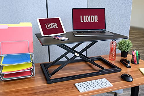Luxor Height Adjustable Portable Pneumatic Standing Desk Converter, Stand Up Desk Riser, Tabletop Computer Workstation - Black Luxor