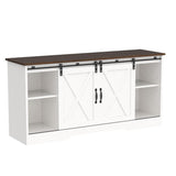 4ever2buy Farmhouse Coffee Bar Cabinet with Storage, 59'' Kitchen Buffet Cabinet with Sliding Barn Door, Sideboard Buffet Cabinet with Adjustable Shelf, White Coffee Bar for Living Dining Room 4ever2buy