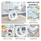 Ebullient Glass Dining Table Set for 6 ，7 Piece Dining Table Set,Tempered Glass Table Top，White Modern Dining Room Table with 6 PU Leather Ergonomic Dining Chairs Ebullient