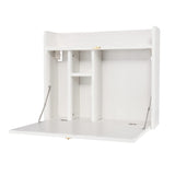 YUSING Wall Mounted Table, Multifunctional Fold Down Wall Mounted Laptop Computer Desk with Storage Compartments for Home, Office, White YU YUSING