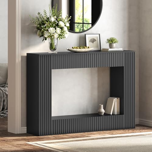 MAHANCRIS Modern Console Table, 47.2'' Black Entryway Table with Storage, Fluted Couch Table Behind Sofa, for Entrance, Foyer, Living Room, Bedroom, Dining Room, Black CTBK2501 MAHANCRIS