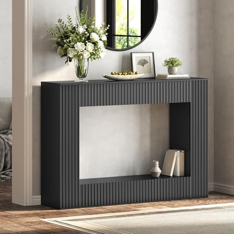 MAHANCRIS Modern Console Table, 47.2'' Black Entryway Table with Storage, Fluted Couch Table Behind Sofa, for Entrance, Foyer, Living Room, Bedroom, Dining Room, Black CTBK2501 MAHANCRIS