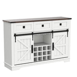 OKD 54" Farmhouse Buffet Cabinet with Storage, Large Kitchen Coffee Bar w/Sliding Barn Door, Wine & Glass Rack, Rustic Wine Bar Sideboard Table w/ 3 Drawers, Storage Shelves, Antique White OKD