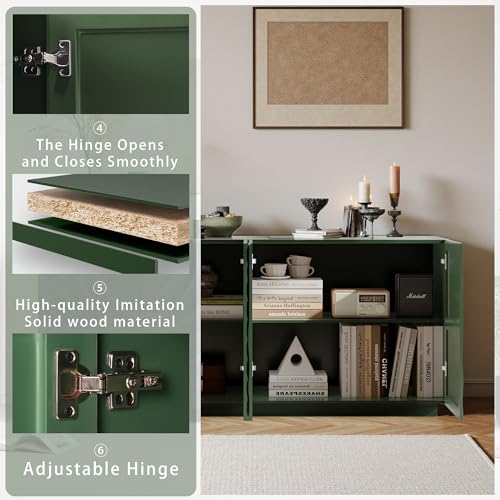 NTYUNRR 59" Buffet Sideboard Cabinet with Storage, Mid Century Modern Accent Credenza with Shelves, Media Console with 4 Doors, Coffee Bar Table for Entryway Living Room Dining Room Kitchen, Green NTYUNRR