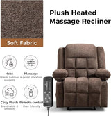 HAOMARKETS Manual Recliners with Massage and Heat for Adults, Classic Breathable Fabric Recliner Chair with 2 Cup Holders & Side Pockets, Overstuffed Heavy Duty Reclining Sofa for Living Room,Brown