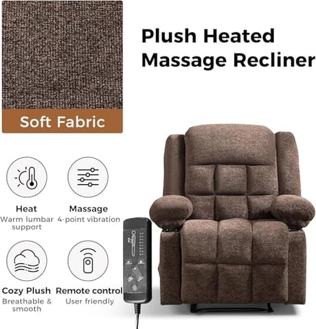 HAOMARKETS Manual Recliners with Massage and Heat for Adults, Classic Breathable Fabric Recliner Chair with 2 Cup Holders & Side Pockets, Overstuffed Heavy Duty Reclining Sofa for Living Room,Brown HAOMARKETS