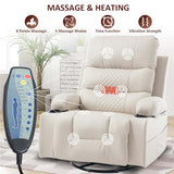 KCQ Rocker Recliner Chair with Heat and Massage, Oversized Manual Recliner Chair with Cup Holder, Faux Leather Swivel Rocking Recliner Glider Chair for Nursery, Beige KCQ