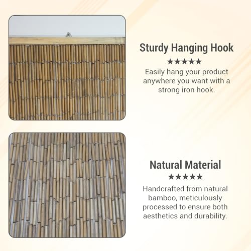 Vietbud Décor Natural Bamboo Beaded Curtains for Doorways, Decorative Room Divider, Natural Vietnamese Craft, Indoor Hanging Bamboo Blinds, Sturdy Hook, Easy to Clean, 35.43 x 78.74 Inches VIETBUD DECOR