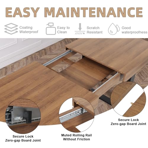 STHOUYN 63”-79” Extendable Dining Room Table, Modern Farmhouse Wooden Kitchen Table, Long Expandable Dining Table for 6 8 10, Large Expanding Tables Conference Tables (Walnut Brown) STHOUYN