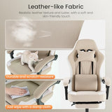 Sweetcrispy Computer Gaming Chair - High Back Ergonomic Desk Chair with Footrest and Lumbar Support, Height Adjustable Task Chair with Linkage Armrests and Headrest, 360° Swivel Wheels, Khaki Sweetcrispy