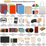 Vercleuim 134pcs Laser Engraving Blanks Kit, 28 Types Laser Engraving Supplies & Engraver Accessories with Basswood, PU Leather, Metal, Acrylic, Fabric for Laser Cutter Engraver vercleuim