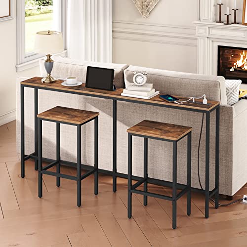 MAHANCRIS 63'' Skinny Console Table with Charging Station, Narrow Long Sofa Couch Table, Easy Assembly, Entryway Table for Living Room, Foyer, Hallway, Rustic Brown CTHR165E01Z1 MAHANCRIS