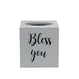 Elegant Designs HG2024-GRW Decorix Farmhouse Square Wood Decorative Tissue Box Cover w Bless You Black Script & Sliding Base for Vanity, Bathroom, Bedroom, Livingroom, Office, Desk, Table, Gry Wash Elegant Designs