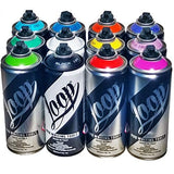 Loop Aerosol Art Spray Paint Set of 12 400ml Cans - Popular Colors Loop 400ml Spray Paint