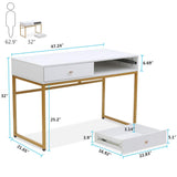 Tribesigns Computer Desk, Modern Simple 47 inch Home Office Desk Study Table Writing Desk with 2 Storage Drawers, Makeup Vanity Console Table, White and Gold Tribesigns