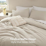 Bedsure Waffle Comforter Set Queen, Soft and Breathable Linen Bedding Comforter Set, 3 Pieces, 1 Waffle Weave Comforter (90"x90") and 2 Pillowcases (20"x26") Bedsure