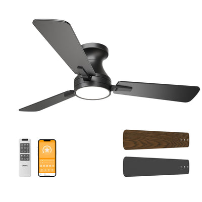 OPONL 42 Inch Black Ceiling Fan with Light with Remote Control, Large Air Volume, modern ceiling fan with light for Bedroom Kitchen Dining room Patio