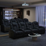 Weilianda Home Theater Seating, Top Grain Leather Zero Gravity Movie Seats Recliner Sofa, Reclining Gaming Couch with Power Lumbar 7 Colors Ambient Lighting USB C Charge Row of 4 Black Weilianda