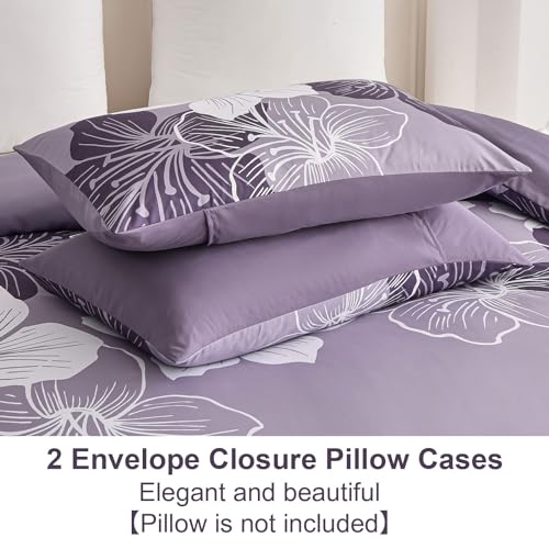 DJY King Duvet Cover Set 3 Piece Purple Flower Bedding King Set Breathable Comforter Covers with 2 Pillow Shams Zipper Stitch Bedding Duvet Cover Set for All Season (90"x104") DJY