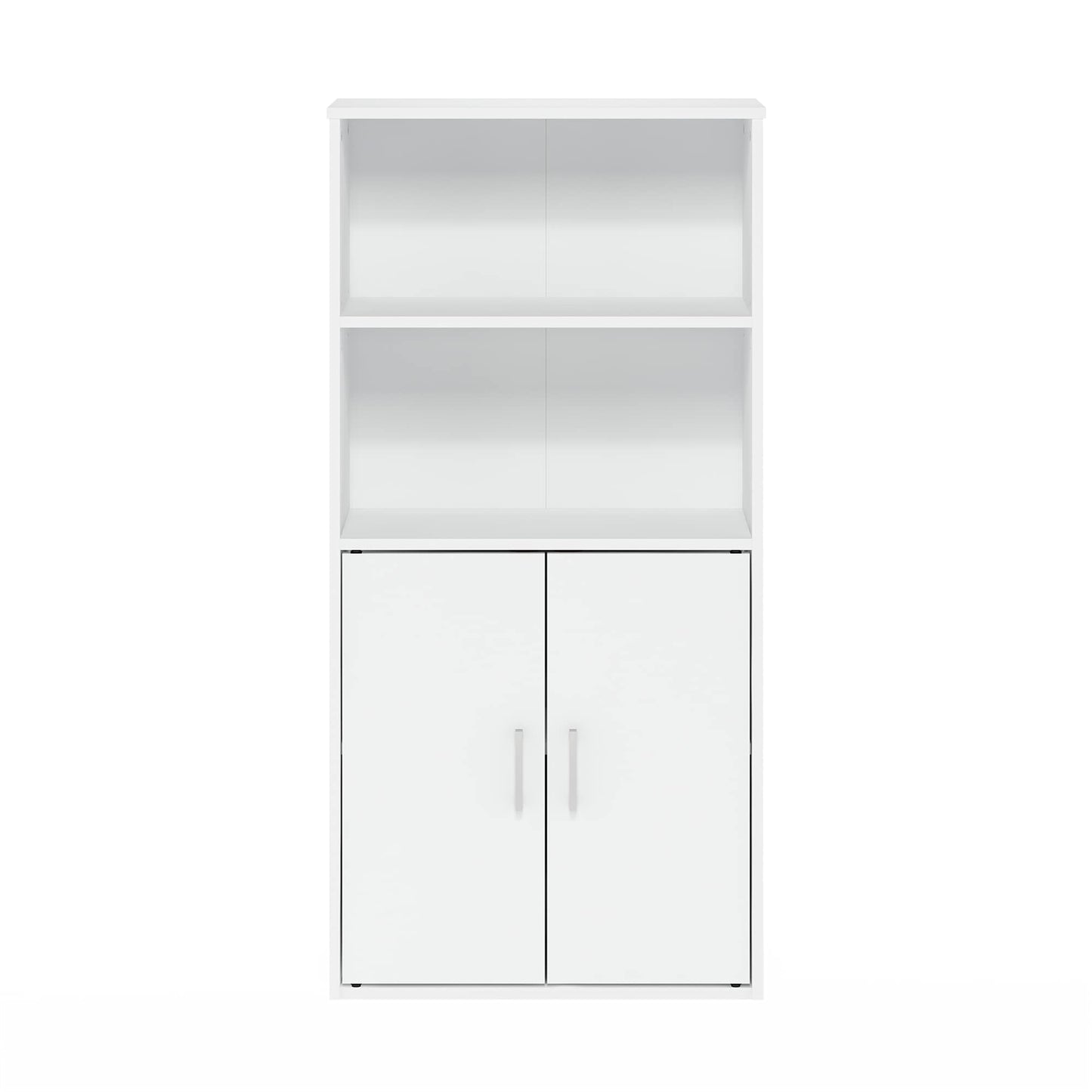 Furinno Pasir Storage Cabinet with 2 Open Shelves and 2 Doors, White - WoodArtSupply