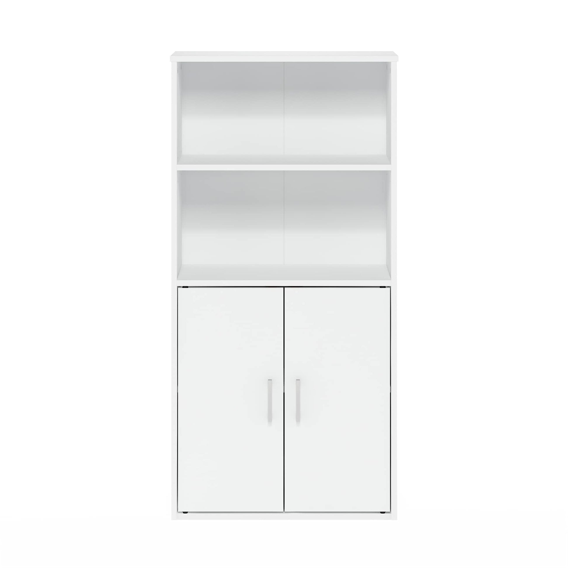 Furinno Pasir Storage Cabinet with 2 Open Shelves and 2 Doors, White - WoodArtSupply