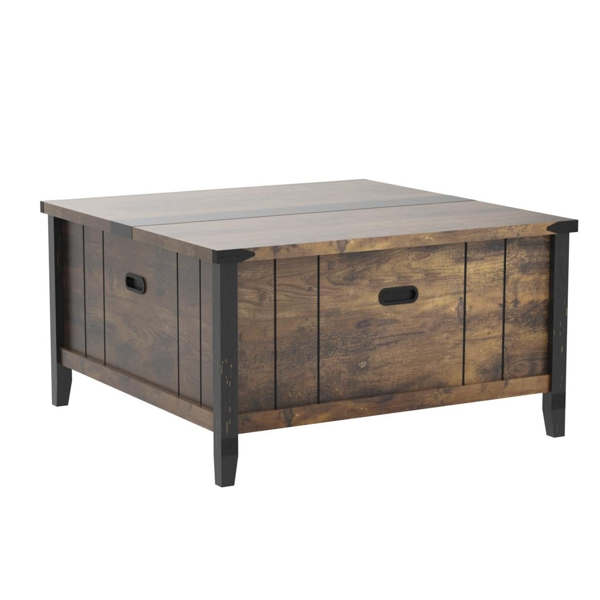 Bestier Farmhouse Coffee Table, Square Wood Center Table with Large Hidden Storage Compartment for Living Room, Rustic Cocktail Table with Hinged Lift Top for Home,Rustic Brown - WoodArtSupply