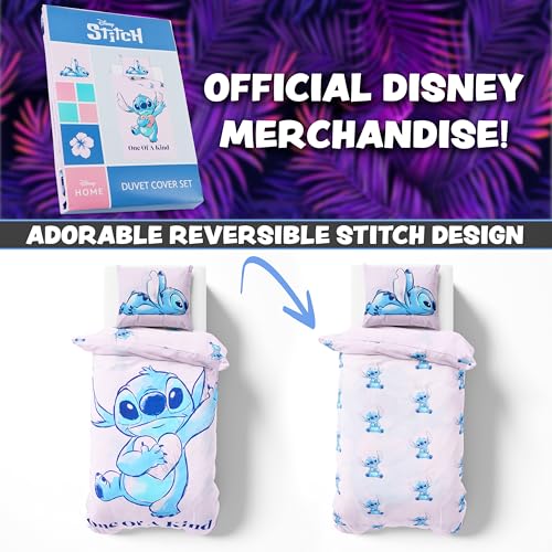 Disney Stitch Duvet Cover and Pillowcase Set, Single or Double Size, Bedroom Accessories for Kids Teens (Pink Stitch Single) Disney