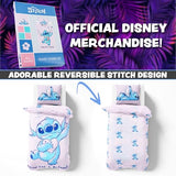 Disney Stitch Duvet Cover and Pillowcase Set, Single or Double Size, Bedroom Accessories for Kids Teens (Pink Stitch Single) Disney
