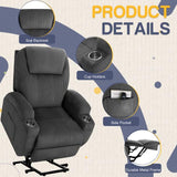 Electric Power Lift Recliner Chair with Massage for Elderly Corduroy Fabric Recliner Single Sofa with Cup Holders, Side Pockets and Remote Control for Living Room Bedroom (Gray) Furmax