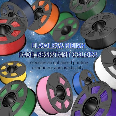 UJOYBIO 8 Color Bundle Elite PLA+ 3D Printer Filament, Multicolor PLA+ 1.75mm, Individually Vacuum Packed, 0.25kg Spool, 8 Pack (Black+Cream White+Grey+Orange Yellow+Red+Dark Blue+Green+Iris Purple) UJOYBIO