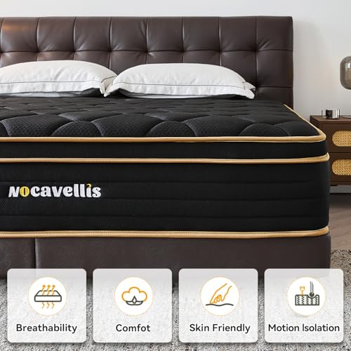 Nocavellis Twin Mattress 10 Inch Twin Size Mattresses in a Box Spring Hybrid Twin Bed Memory Foam Mattress Comfort Breathable Fabric Cooling Gel Pressure Relief, Medium Firm Nocavellis
