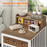 YATINEY Dog Crate Furniture for Small Dogs, Wooden Dog Kennel, Indoor Pet Crate End Table, Two-Tier Small Pet Crate, for Living Room, Bedroom, White and Walnut DC01WH YATINEY