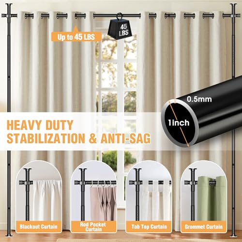 AKTOP Room Divider Curtain Rod, No Drilling Privacy Room Separator for Space Partition, 4-10.5ft(H) 29-73”(W) Adjustable Heavy Duty Floor to Ceiling Wall Divider Tension Rod for Room Separation, Black AKTOP