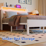 VECOCHO Full Size Bed Frame with LED Lights,Upholstered Headboard with Storage Shelves&Charging Station, Heavy Duty LED Bed Frame Full Mattress Foundation No Box Spring Needed, Noise Free,White VECOCHO