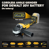 Cordless Angle Grinder for Dewalt 20v Batteries, 6600RPM Brushless Electric Grinder, 4 Variable Speed Metal Grinder for 4.9''Wheels with Adjustable Auxiliary Handle for Cutting, Polishing（No Battery) HLiePiHa