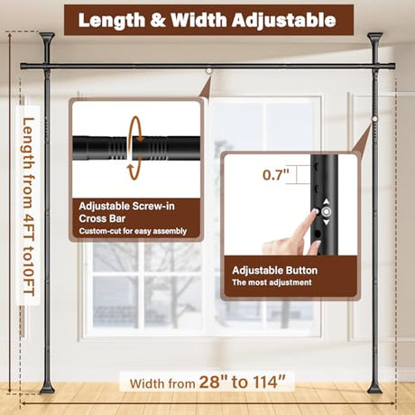 Abiglifty Room Divider Curtain Rod No Drilling, Adjustable 4-10ft(H) 28-114inch(W) Wall Divider for Room Separation, Heavy Duty Floor to Ceiling Tension Curtain Stand, Black Abiglifty