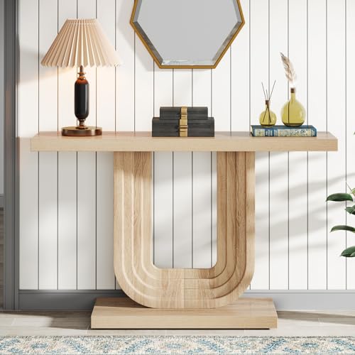 Tribesigns Farmhouse Entryway Table, 39" Narrow Console Table with Geometric Base, Wood Skinny Sofa Table Behind Couch with Storage for Living Room, Hallway, Foyer, Entrance - WoodArtSupply